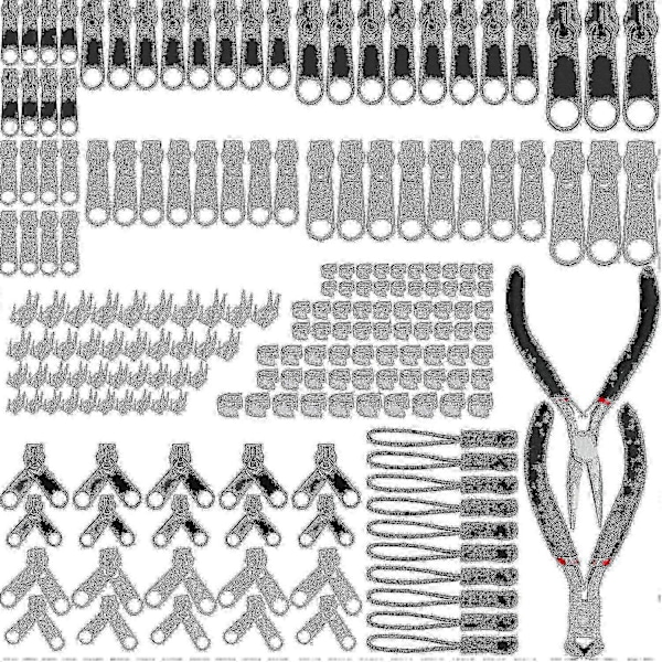 197-dels Blixtlåssats, Ersättningsglidskydda Blixtlåsbyte Med 2 Mini-Tänger, För Kläder, Väska, Jackor, Tält, Bagage - JA