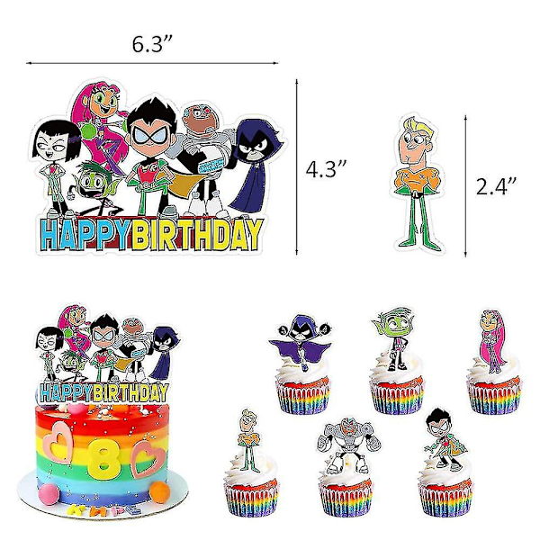Teen Titans Go -teemajuhlatarvikkeet: Lipukkeet, ilmapallot, kakun koristeet ja cupcake-koristeet