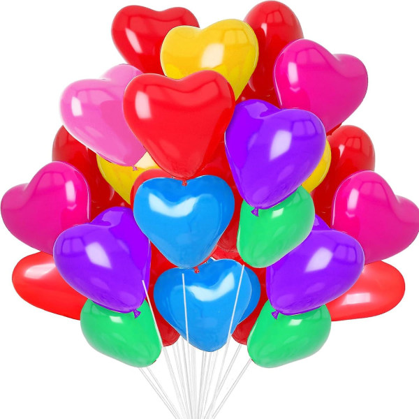 Pakke med 50 hjerteballoner i forskellige farver, 12 tommer latexballoner