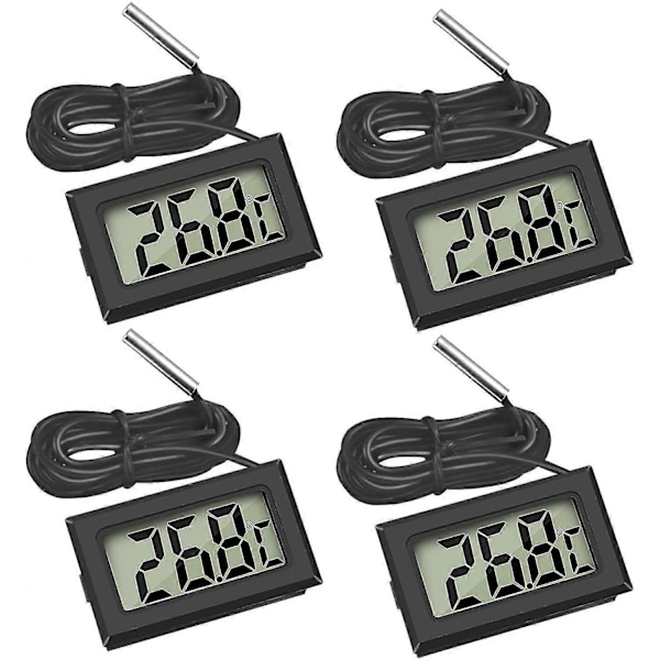 4x Digital LCD Termometer Temperaturmätare med Extern Sond för Kyl Frys Kylskåp Akvarium (4x Svart)