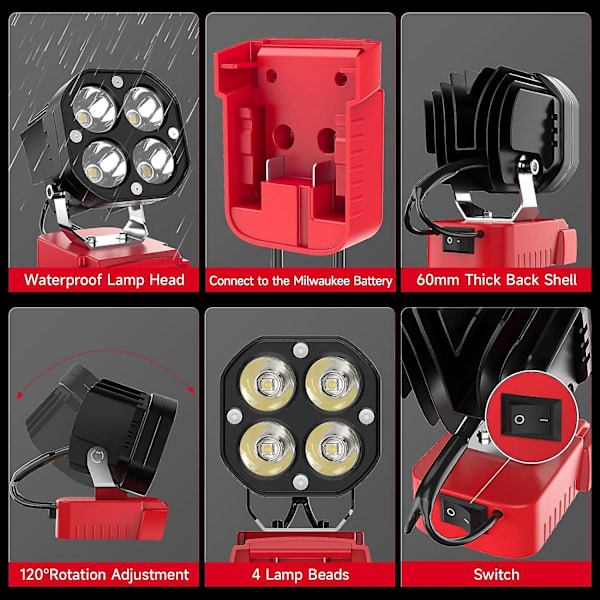 LED-arbetslampa för 18V batteri, 40W 6000LM ficklampa, LED-belysning, 18V batteridriven arbetslampa
