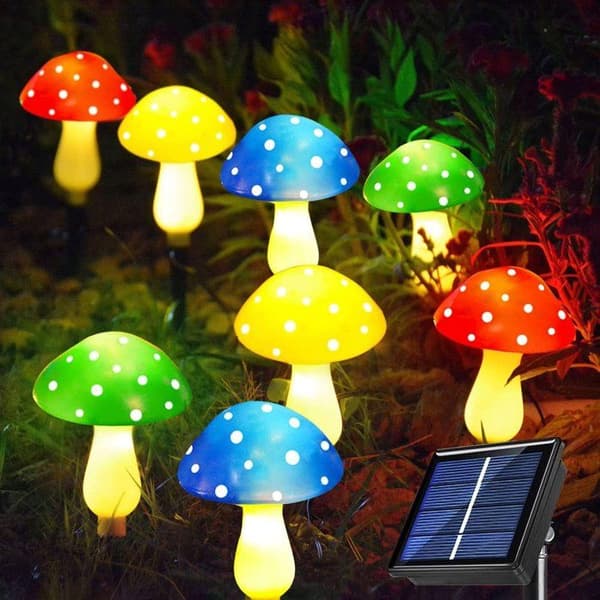 Solar sopplampe - Sett med 8 sopp - Flerfarget - 8 lysmoduser - Vanntett