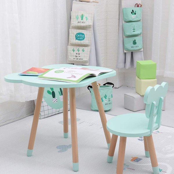 CTC Børne/Børn skrivebord og stolesæt, massivt træ arbejdsbord/spillebord, mintgrøn)