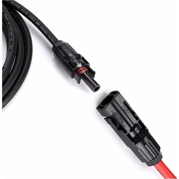 2 x PV forlængerledninger, pv1 - f 6.0mm², 4M/kabel, mc4 stik IP67, 14awg (sort + rød),
