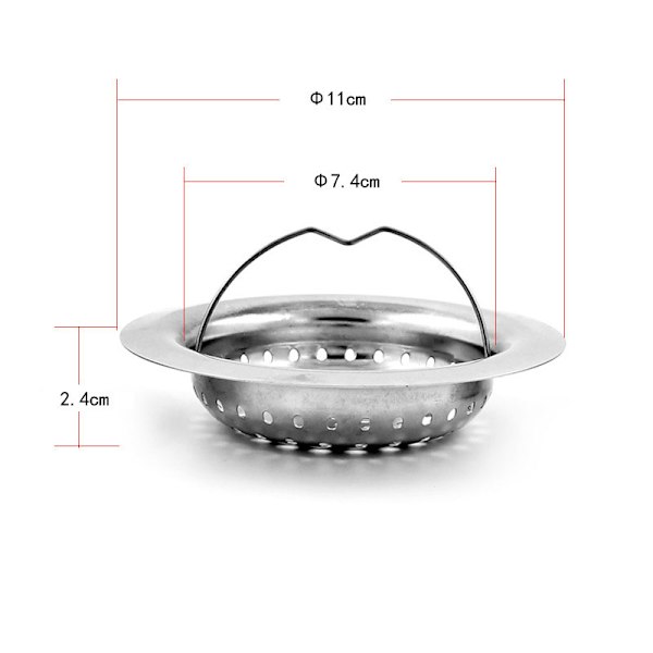 201 Rustfrit Ståltæt Pool Afløbsfilter Køkkenvask Kloakafløb - OD 11cm, Dybde 2.4cm, ID 7.4cm, 2stk