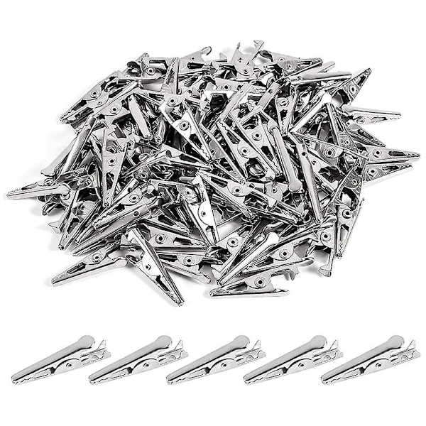 100PCS 1.06IN / 27mm Mini Metal Alligator Clips, Crocodile Clamps Silver Tone Nickel Plated Test Li