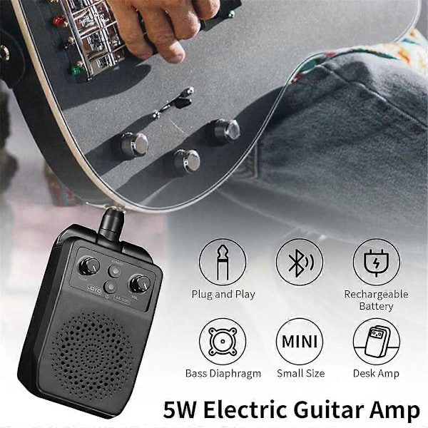 JOYO Mini Elektrisk Gitarforsterker 5W Oppladbar Gitarforsterker Bærbar Bluetooth Øvingsforsterker med