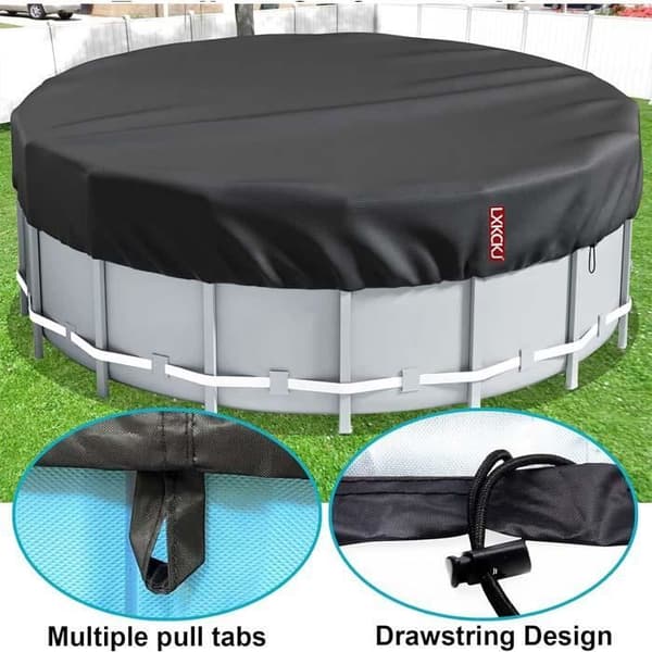 3,7 m poolskydd - silvermålat 210d-material - dragsko - svart