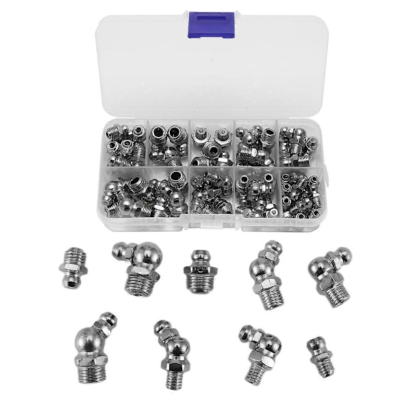 60st Metriska Smörjnipplar Kit, M6 M8 M10 45 90 Graders Hydrauliska Smörjnippel Sortiment för Vinklade