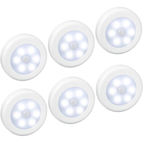 LED-sensorlys 6-pakke - Batteridrevne bevegelsessensorlys (hvite)