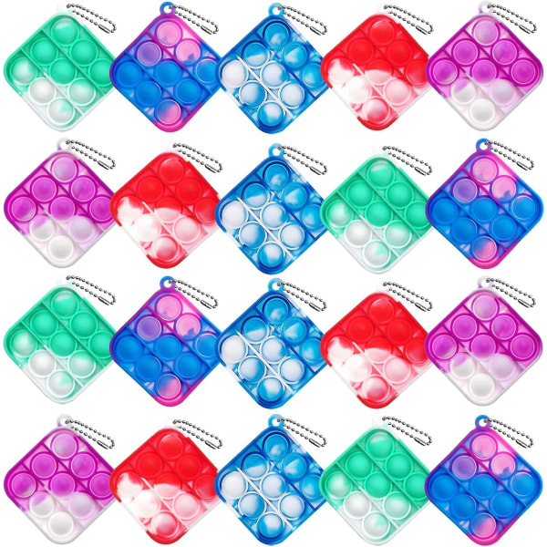 20-pack Mini Stress Relief Handleksaker, Mini Nyckelring Tie Dye Push Pop Bubble Fidget Sensory Toy, Stress Reliever Office Desk Toy, Squeeze Sensory Toy F