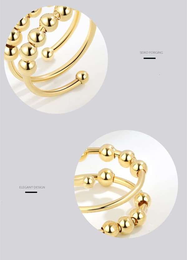 Adjustable Anti-Stress Rings with Rotatable Beads Gold/Silver 2-pack Multicolor1 S