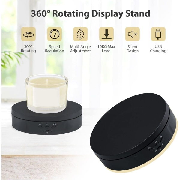 14,6 cm automatisk elektrisk drejeskive 360 graders roterende displaystativ, sort