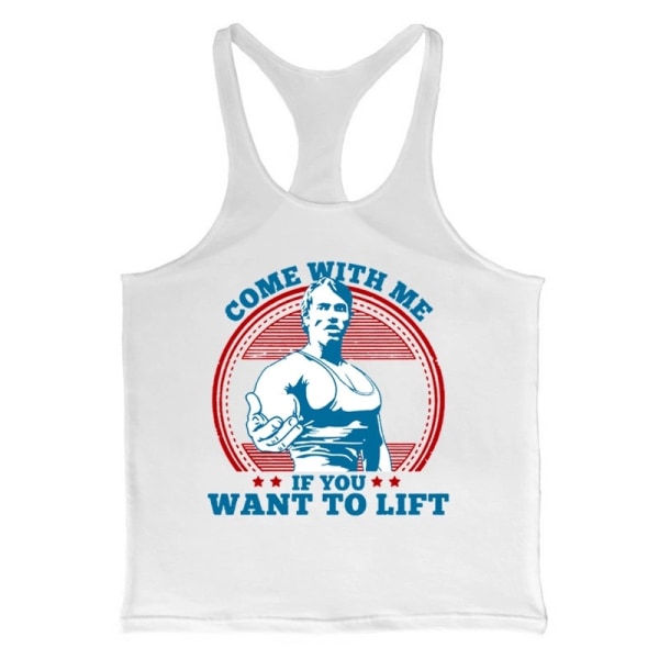 Treningsvest for menn Hvit--M størrelse Sportstrening Kroppsbygging Ermeløs T-skjorte seler