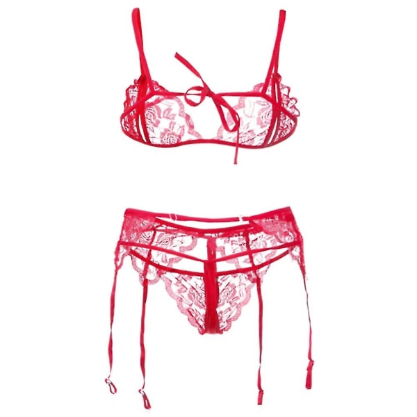 Naisten rintaliivit set, langaton päittämätön pitsikolmio kuppi, yksiväriset eroottiset G-stringit housut, punaiset