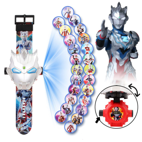Ny Zeta Ultraman Clock Projection Watch med projektorfunksjon Cartoon Flip Toy Watch – 24 lysbildespill Blue Eyes
