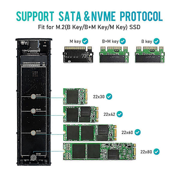 M2 SSD Kotelo NVME Kotelo M.2 - USB SSD Adapteri NVME PCIE NGFF SATA M+B Avain 2230/2242/2260/228