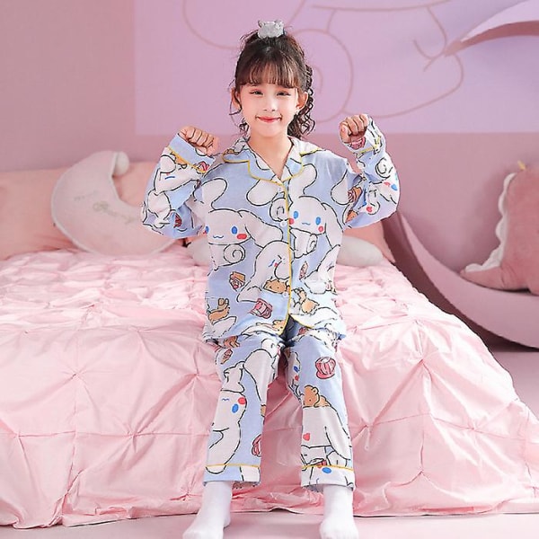 Sanrioes Anime Cinnamoroll Kuromi Barn Pyjamasset Tecknad Kawaii Pojke Flicka Sovkläder Barn Hem Kläder Thermal NM-1QW 10