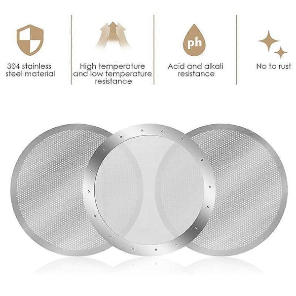 3-pak Metal Kaffefilter Mesh Kompatibel AeroPress Kaffemaskine, Sølv