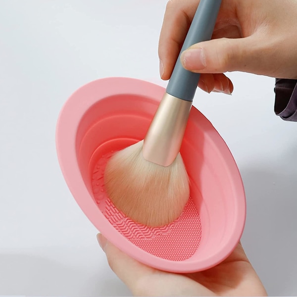 Naisten meikkiharjan puhdistuskulho, silikonikuorinnan kauneustyökalu (ruusunpunainen)