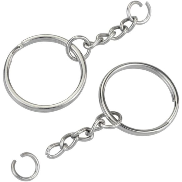 100 STK split nøglering med kæde 1,18 tommer og jump ring, sølv metal split nøglering dele