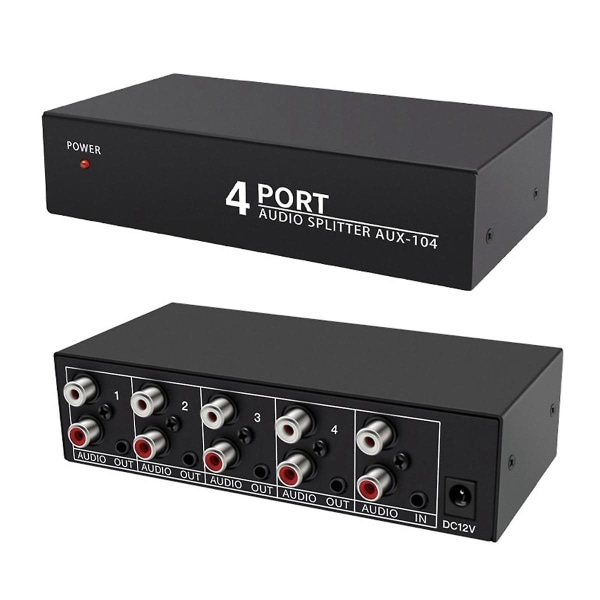 Audio Splitter 1 inn 4 ut RCA L/R Aux Stereo Audio Splitter 1X4 Audio Distributør for PC DVD Speake