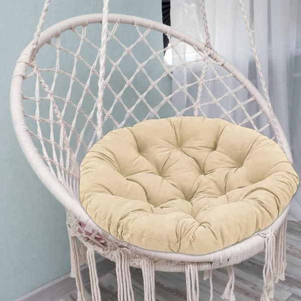 Rund sittdyna, vadderad, 50 x 50 cm – äggformad, khaki och vit, interiör, elegant stil