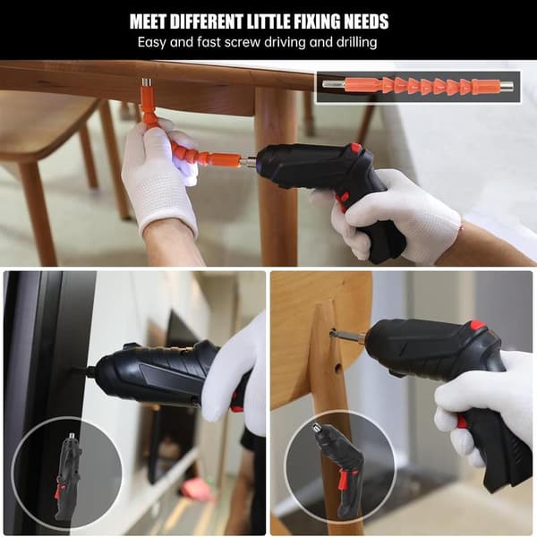 Portable Rechargeable Electric Screwdriver, 3.6V, with 47 Cordless Accessories, Dual-Position Handle and LED Headlight