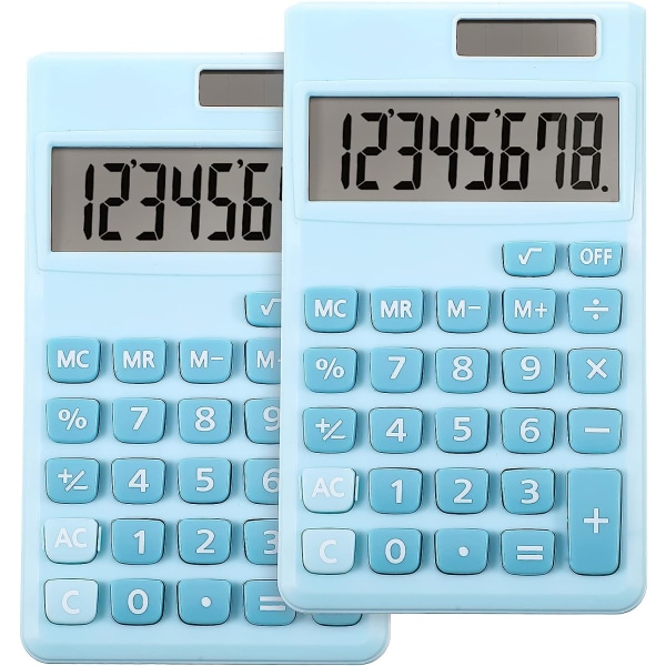 2-Pack Basic Standard Miniräknare med 8-siffrig LCD Display Kalkylator (blå)