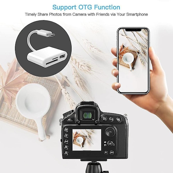 3 i 1 Type-c -usb Sd Tf Telefon Otg Kortlæser Adapter Sd Kortlæser Til Galaxy Til Tablet, Hvid