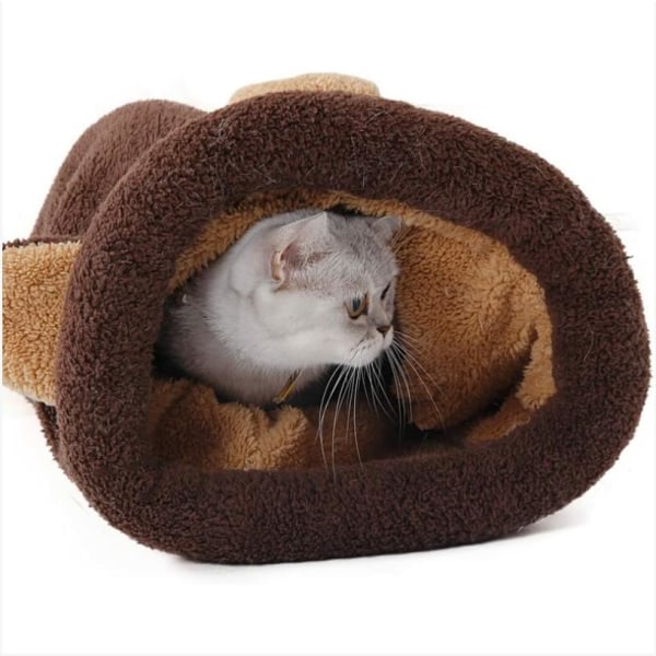 Mjuk och bekväm kattsovsäck i ett stycke, Igloo Dome Kennel Cat Basket (brun) - 65x55cm