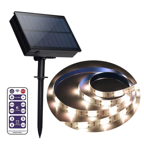 Utomhus solcelle LED-lyslist, 8 moduser, solfleksibel vanntett hvit 5M