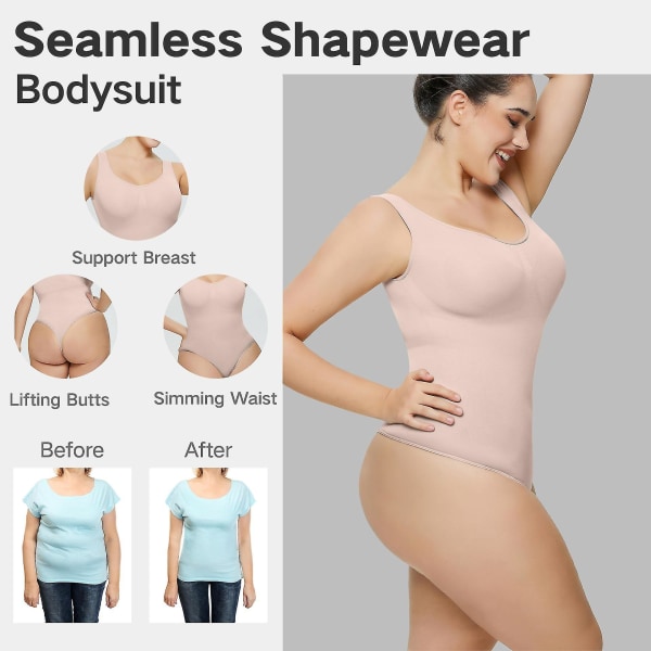 Bodysuit til kvinder Mavekontrol Shapewear Seamless Sculpting Thong Body Shaper Tank Top Beige Black XL