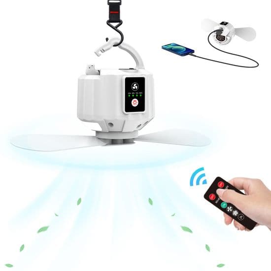 Campingventilator med LED-lanterne, genopladelig ventilator til telte, picnics, telte, nødsituationer