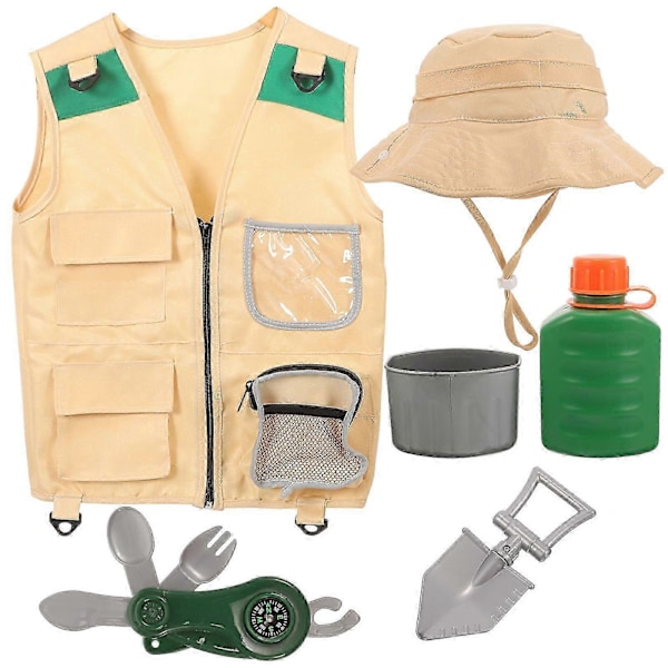 1 Set Barn Utforskar Kit Väst Hatt Spade Vattenkokare Kompass Kit Barn Cosplay Utforskar Kit