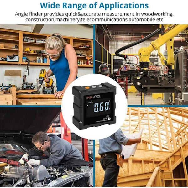4*90 Graders Inclinometer IP54 Magnetisk LCD Digital Tilt Box Præcisionsvinkelmåler 4.1stk