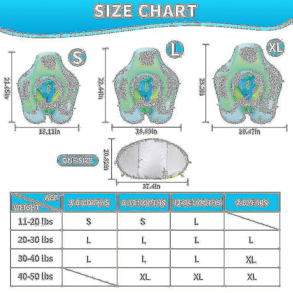 Baby Pool Float Med Upf50+ Solskyddstaket, Lägg Till Svans Aldrig Vändbar Uppblåsbar Baby Float För Småbarn 3-48 Månader (blå) S