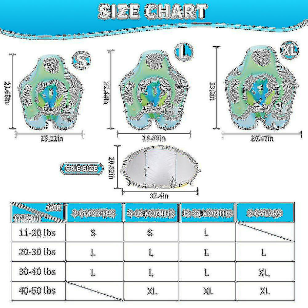Vauvauima-allasrengas UPF50+ aurinkosuojalla, lisää häntä, ei koskaan käännyttävä vauvauimarengas taaperoille 3-48 kuukautta (sininen) S