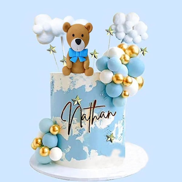 Blå Bjørn Kagepynt Sæt Dreng Pige Fødselsdag Sky Bjørn Cupcake Topper Babyshower Bjørn Tillykke Med Fødselsdagen Fest Dekoration Børn 1 År