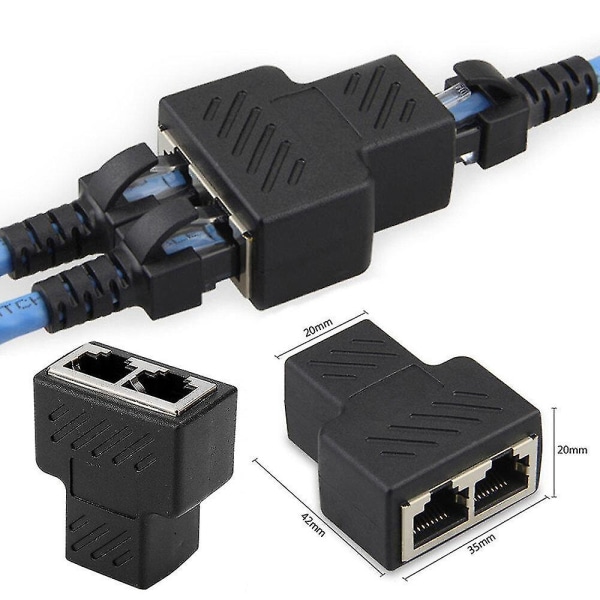 2 kpl 1-2-suuntainen Lan Ethernet-verkkokaapeli Rj45 naaras jakaja Rj45 liitin Rj45 sovitin Lan Black (h-3)