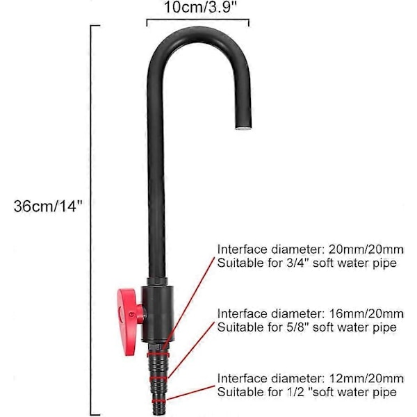 Vattenbytare med krok för akvarium, hängande akvarievakuum vattenpåfyllare med flödesbrytare för 1/2\" 5/8\" 3/4\"