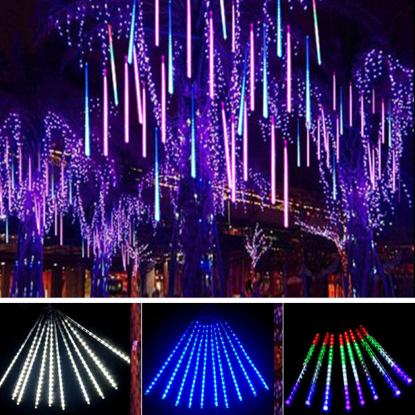 Lysande rosett LED-effekt meteorregn diamant stalaktit inomhus och utomhus jul, 30CM [ett set med 8] solfjärrkontroll-Blå ljus