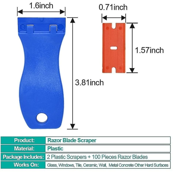 Rakbladsskrapa av plast, 2-pack bilfolie plastskrapa med dubbla ändamål (blå)