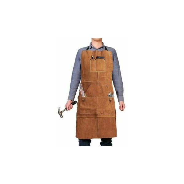 Træbearbejdningsforklæde i læder, arbejdsforklæde med 6 værktøjslommer, M