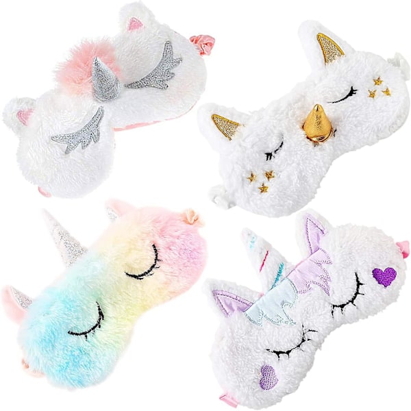 Kids Sleep Mask -  4 Pack Unicorn Sleep Mask Cute Eye Mask Sleep Soft Plush Blindfold Eye Covers For Sleeping Women Girls Kids - -