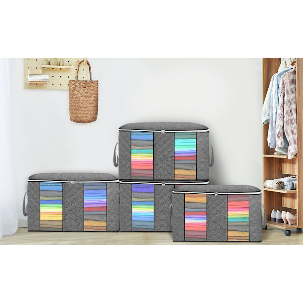 Quilt opbevaringspose Tøj pakkepose Mobil bagagepose-Grå med rum, 60*43.2*34.8CM, 4stk