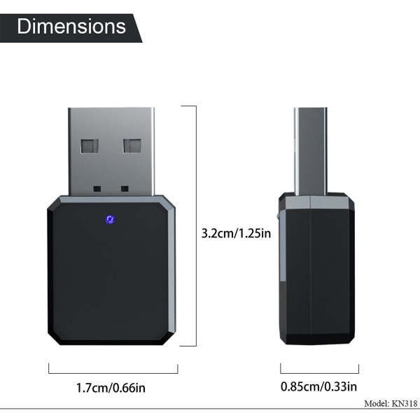 Lydmottaker Usb Dongle Bluetooth Biladapter Smartphone Laptop Innebygd mikrofon Plast Dual Output Stereo Sound, 100% Ny