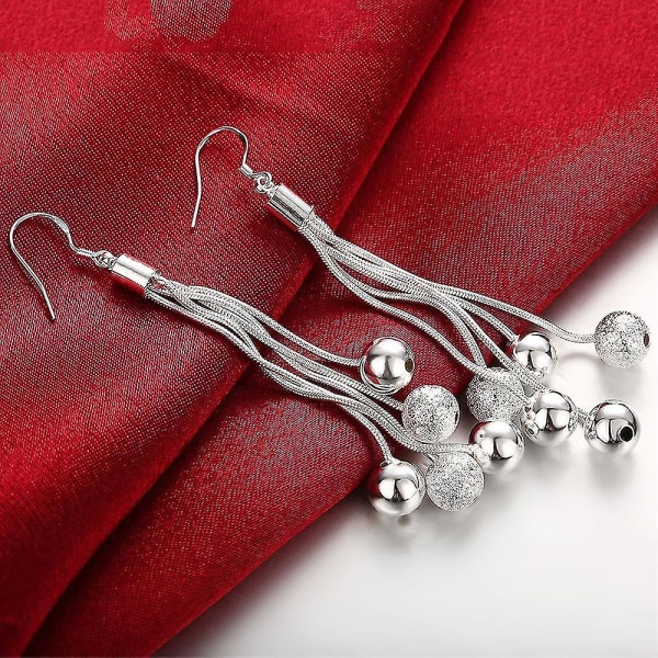18 tommer Fine 925 Stempel Sølvfarge Frynsede perler halskjede øredobber Smykkesett for kvinner Mote Fest bryllupsgaver