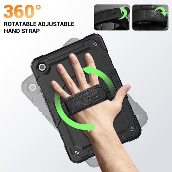 Fodral för Galaxy Tab A9 Plus - SEYMAC - 2023 - 360° Roterbart Stöd - Justerbar Handrem - Pennfack