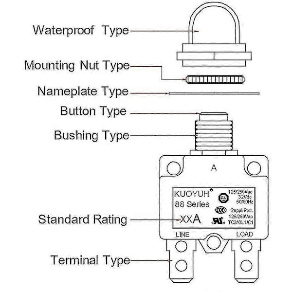 Kuoyuh 88 Serie 5a 10a 15a 20a 25a 30a Automatisk Nulstilling Termisk Overbelastningsbeskyttelse Afbryder til Luftkompressor
